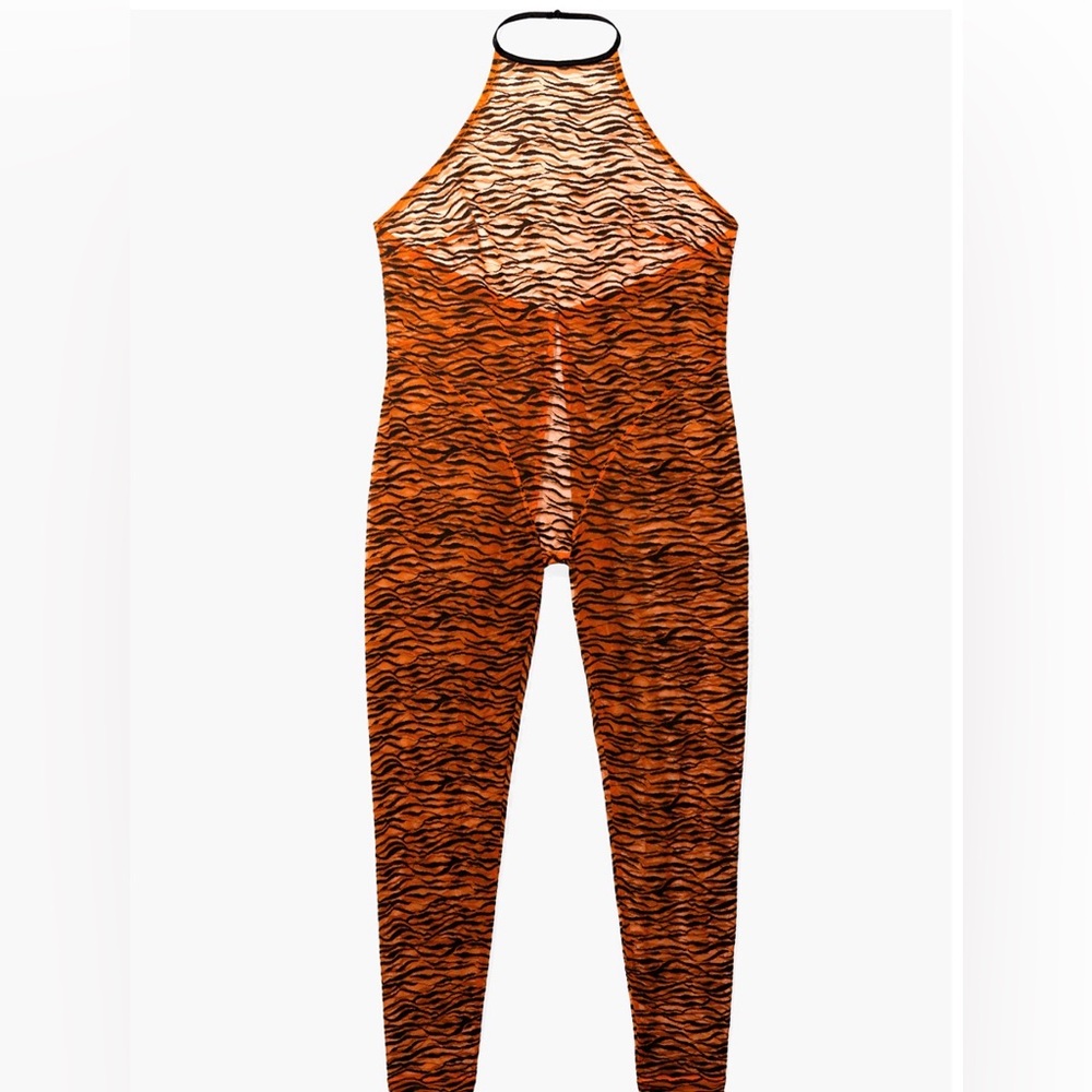 Tiger Print Orange and Black One-Piece Jumpsuit